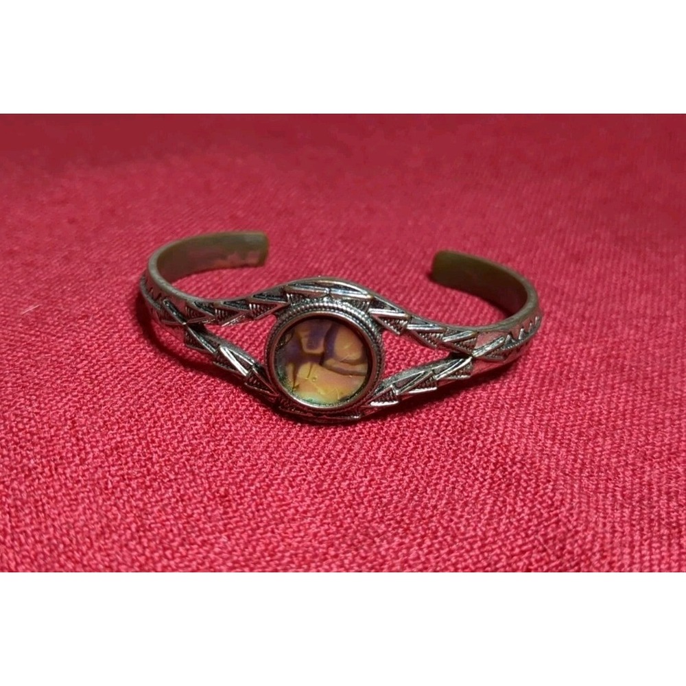 Vintage Alpaca‎ Silver Cuff Bracelet Mexico Abolone Shell Inlayed
